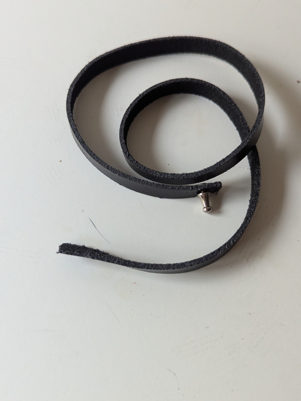 Black Leather Strap Bracelet with Silver-Tone Stud